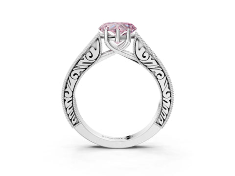 White gold Fancy Pink Heart Cut Cut Pave Band Milgrain Solitaire Ring_3