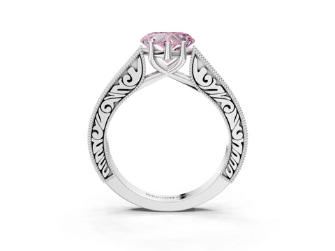 White gold Fancy Pink Heart Cut Cut Pave Band Milgrain Solitaire Ring_3