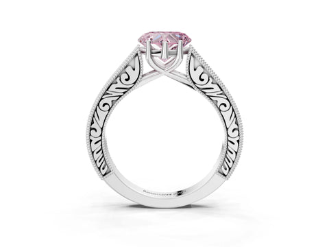 White gold Fancy Pink Heart Cut Cut Pave Band Milgrain Solitaire Ring_9