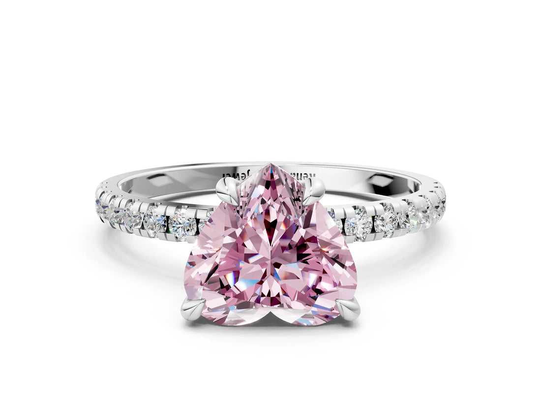 White gold Fancy Pink Heart Cut Diamond Brilliant Solitaire Ring with Pavé Band and Four-Prong Setting_12