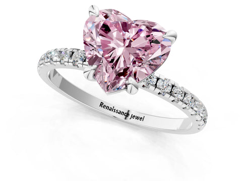 White gold Fancy Pink Heart Cut Diamond Brilliant Solitaire Ring with Pavé Band and Four-Prong Setting_1