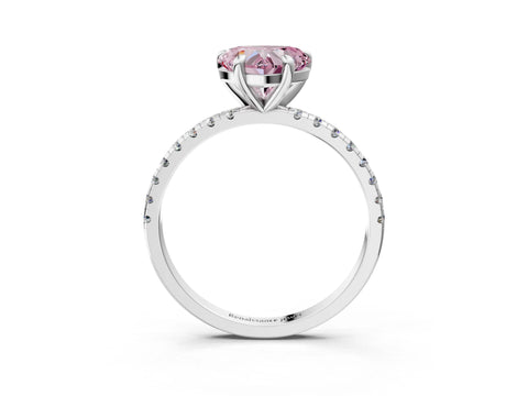 White gold Fancy Pink Heart Cut Diamond Brilliant Solitaire Ring with Pavé Band and Four-Prong Setting_3