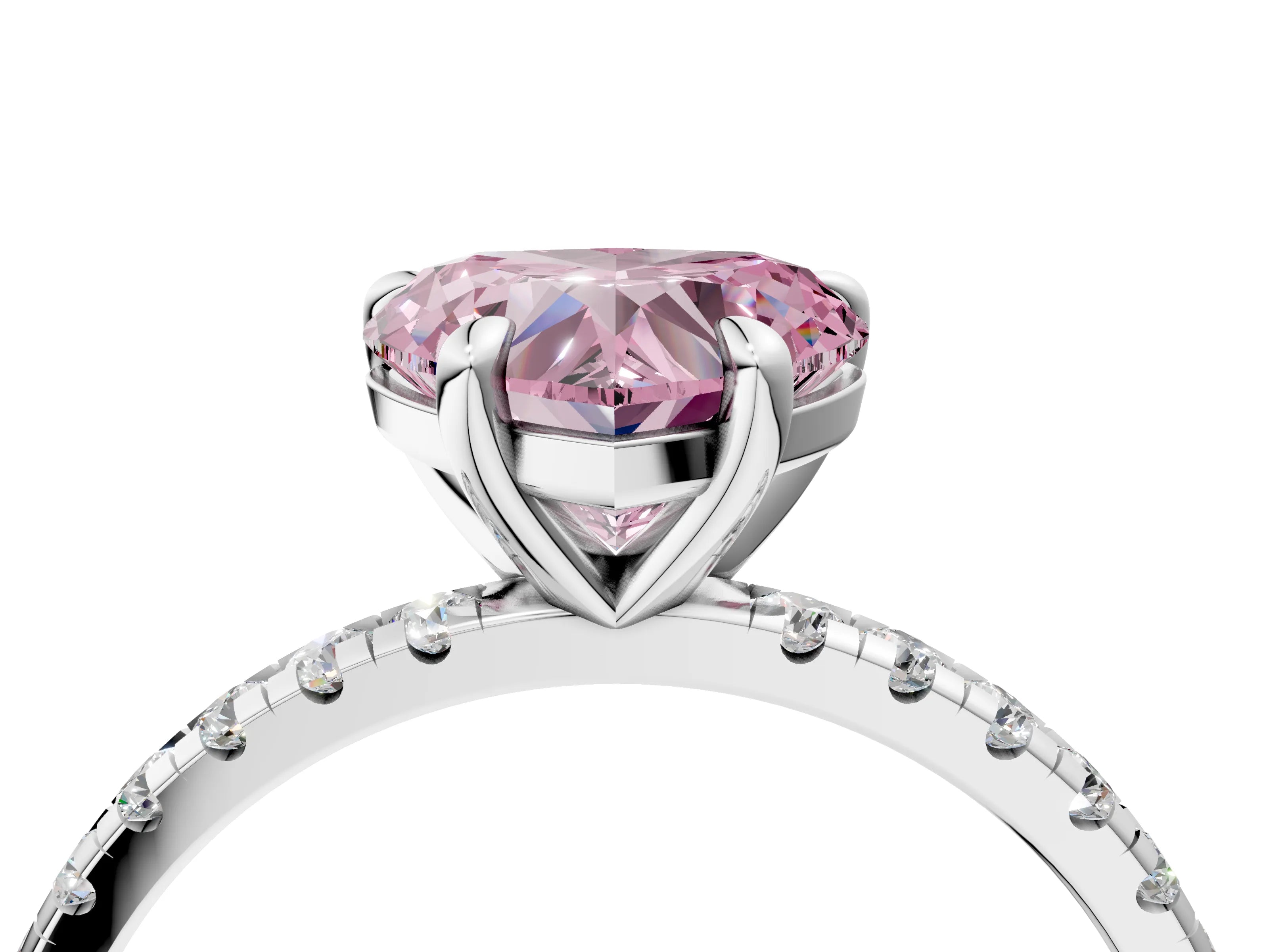 White gold Fancy Pink Heart Cut Diamond Brilliant Solitaire Ring with Pavé Band and Four-Prong Setting_4