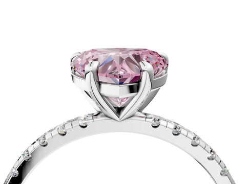 White gold Fancy Pink Heart Cut Diamond Brilliant Solitaire Ring with Pavé Band and Four-Prong Setting_4