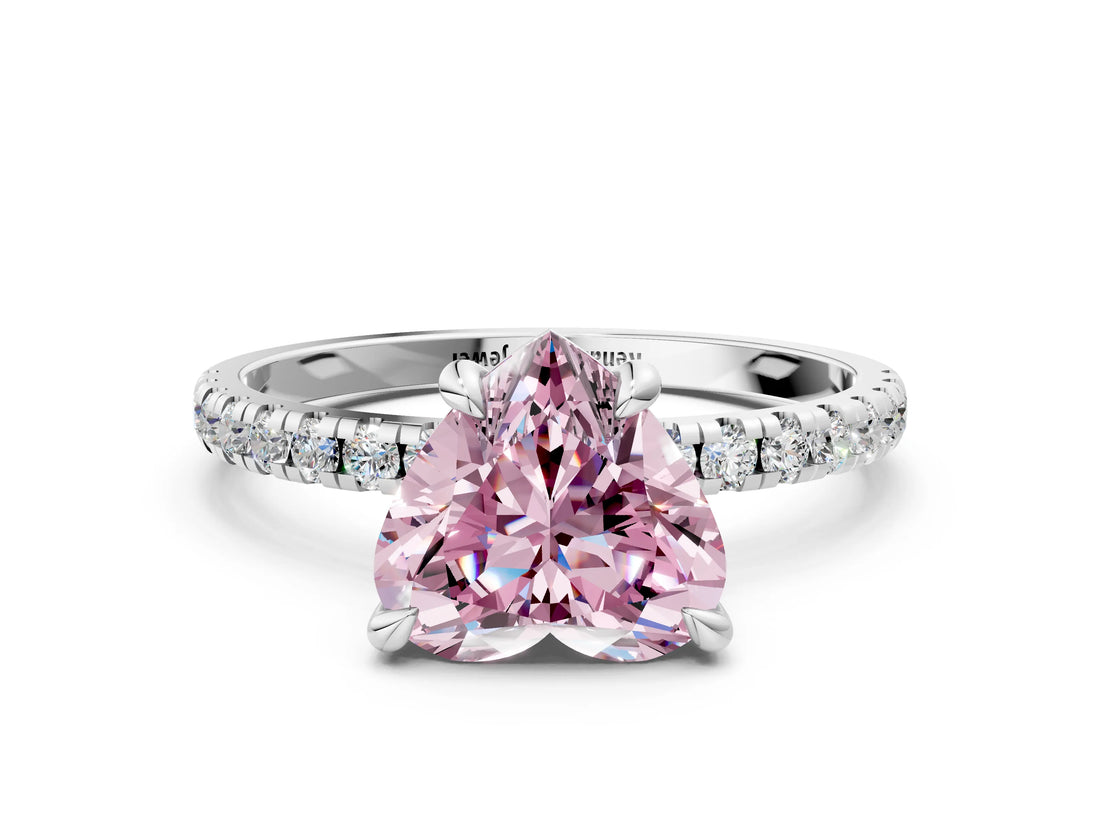 White gold Fancy Pink Heart Cut Diamond Brilliant Solitaire Ring with Pavé Band and Four-Prong Setting_6