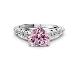 White gold Fancy Pink Heart Cut Diamond Cathedral Solitaire Ring with Round  Pavé Band_166
