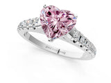White gold Fancy Pink Heart Cut Diamond Cathedral Solitaire Ring with Round  Pavé Band_166