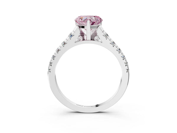 Platinum Heart-Shaped Graduated Cathedral Engagement Ring Setting for Fancy Pink Center