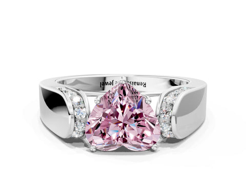 White gold Fancy Pink Heart Cut Diamond Channel Set Solitaire Ring with Four-Prong Setting_56