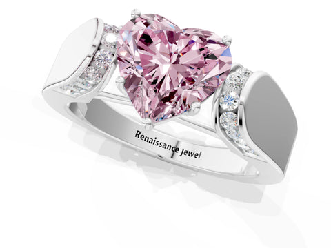 White gold Fancy Pink Heart Cut Diamond Channel Set Solitaire Ring with Four-Prong Setting_57