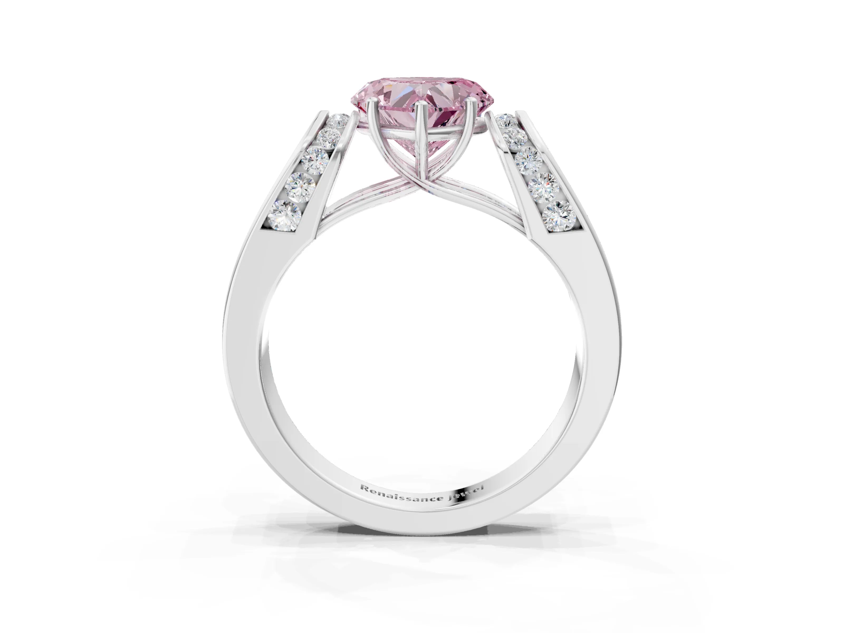 White gold Fancy Pink Heart Cut Diamond Channel Set Solitaire Ring with Four-Prong Setting_59