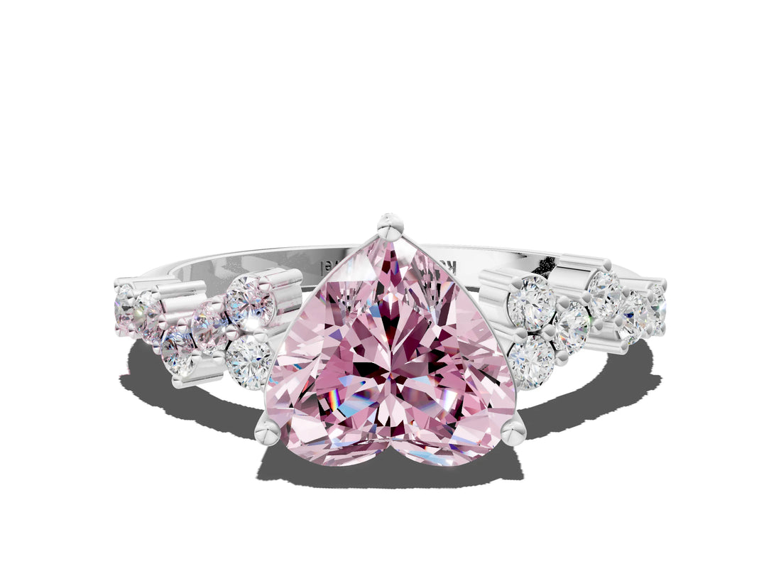 White gold Fancy Pink Heart Cut Diamond Cluster Pavé Band with Four-Prong Setting_3