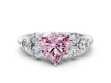 White gold Fancy Pink Heart  Cut Diamond Cluster Ring with Round Accent Stones and Prong Setting on a Classic Band_54
