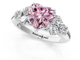 White gold Fancy Pink Heart  Cut Diamond Cluster Ring with Round Accent Stones and Prong Setting on a Classic Band_55