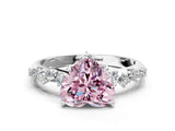 White gold Fancy Pink Heart Cut Diamond Cluster Side Stone Solitaire Ring with Prong Setting_136