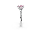 White gold Fancy Pink Heart Cut Diamond Cluster Side Stone Solitaire Ring with Prong Setting_138