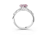 White gold Fancy Pink Heart Cut Diamond Cluster Side Stone Solitaire Ring with Prong Setting_144