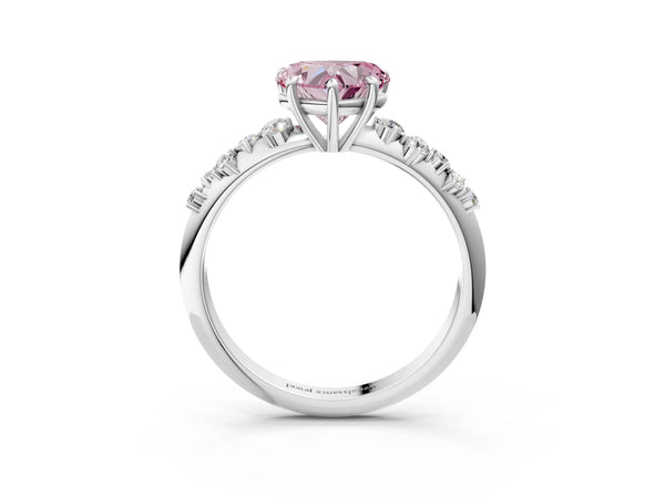 Platinum Fancy Pink Heart Cut Diamond Cluster Side Stone Solitaire Ring with Prong Setting