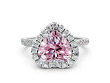 White gold Fancy Pink Heart Cut Diamond Cushion Halo Ring with Pavé Band