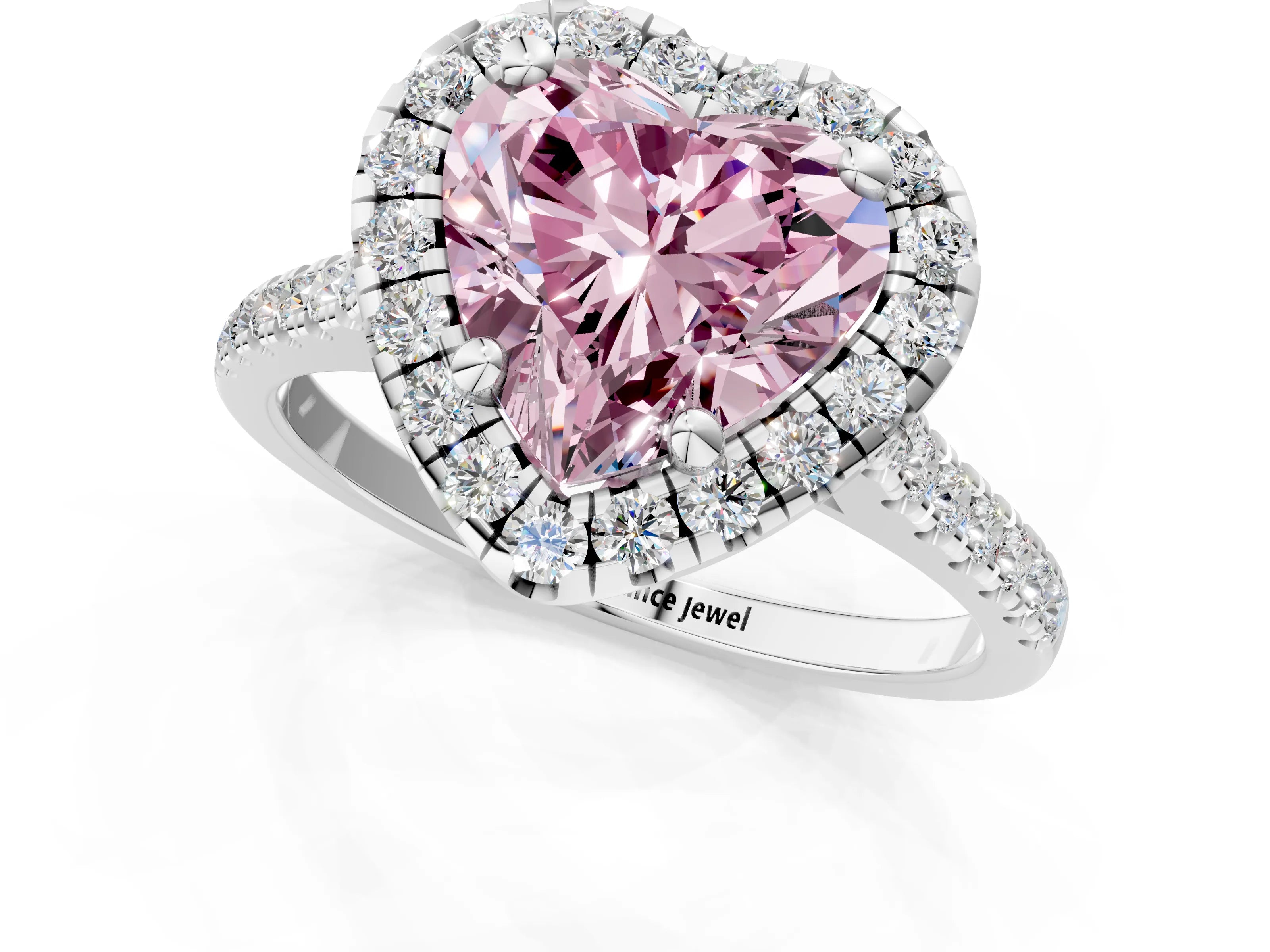 White gold Fancy Pink Heart Cut Diamond Cushion Halo Ring with Pavé Band_1