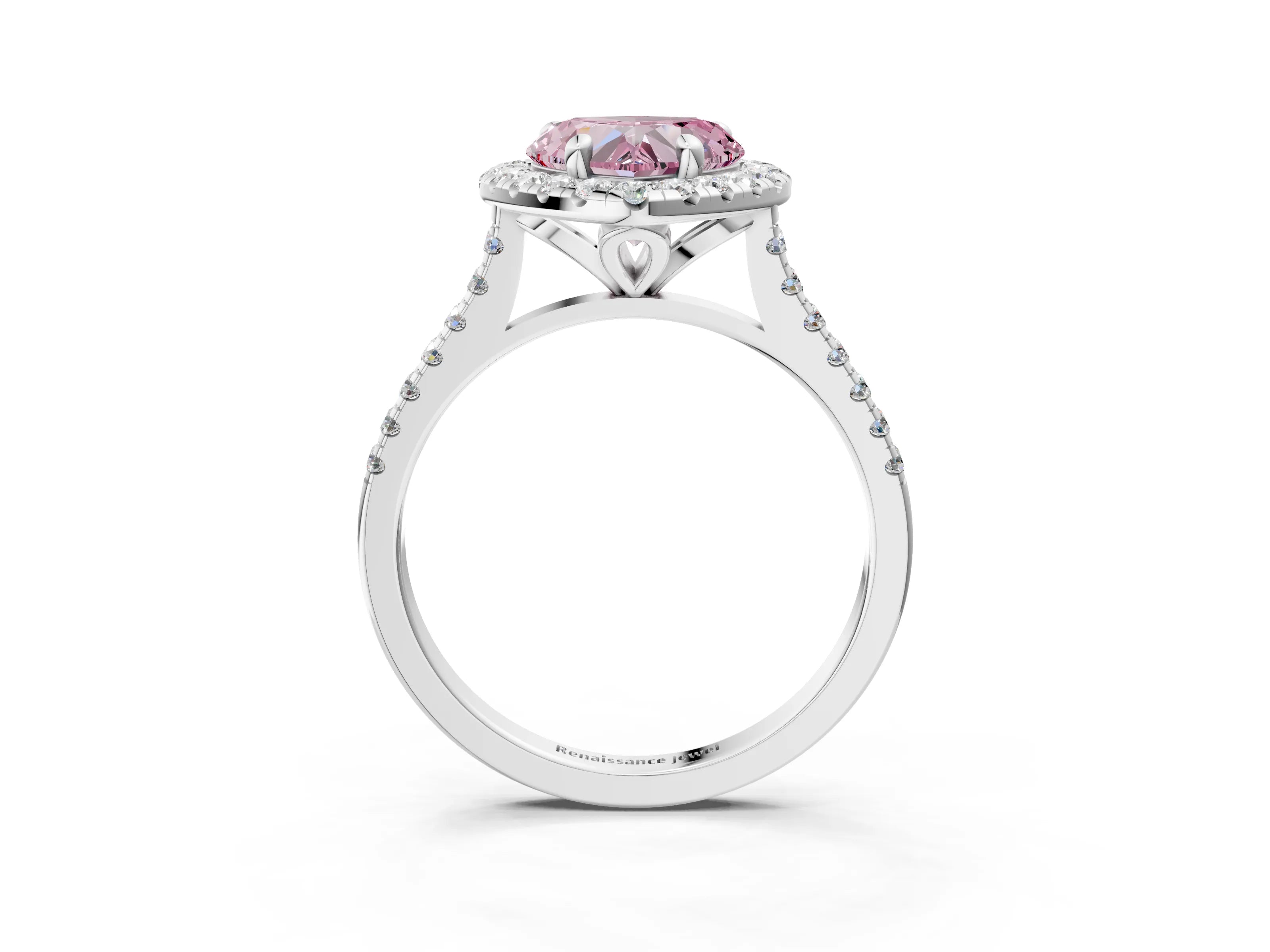 White gold Fancy Pink Heart Cut Diamond Cushion Halo Ring with Pavé Band_3