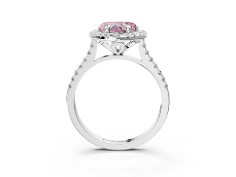 White gold Fancy Pink Heart Cut Diamond Cushion Halo Ring with Pavé Band_3