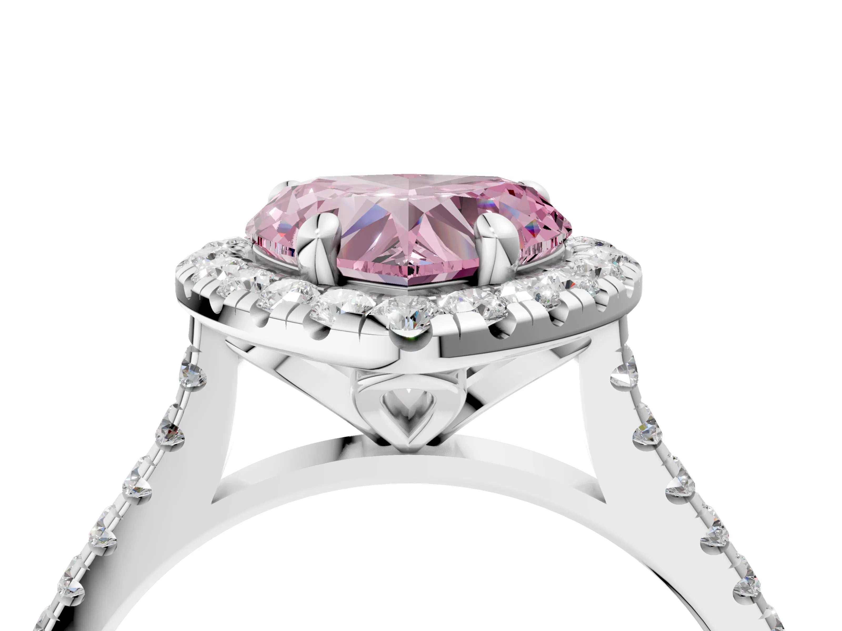 White gold Fancy Pink Heart Cut Diamond Cushion Halo Ring with Pavé Band_4