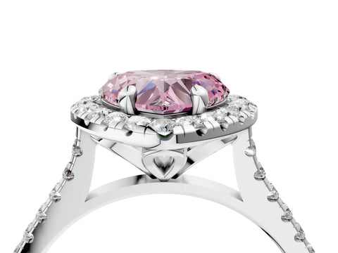 White gold Fancy Pink Heart Cut Diamond Cushion Halo Ring with Pavé Band_4