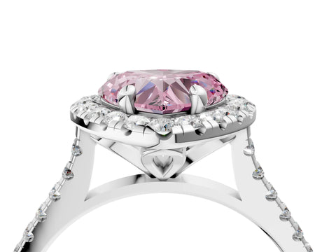 White gold Fancy Pink Heart Cut Diamond Cushion Halo Ring with Pavé Band_4