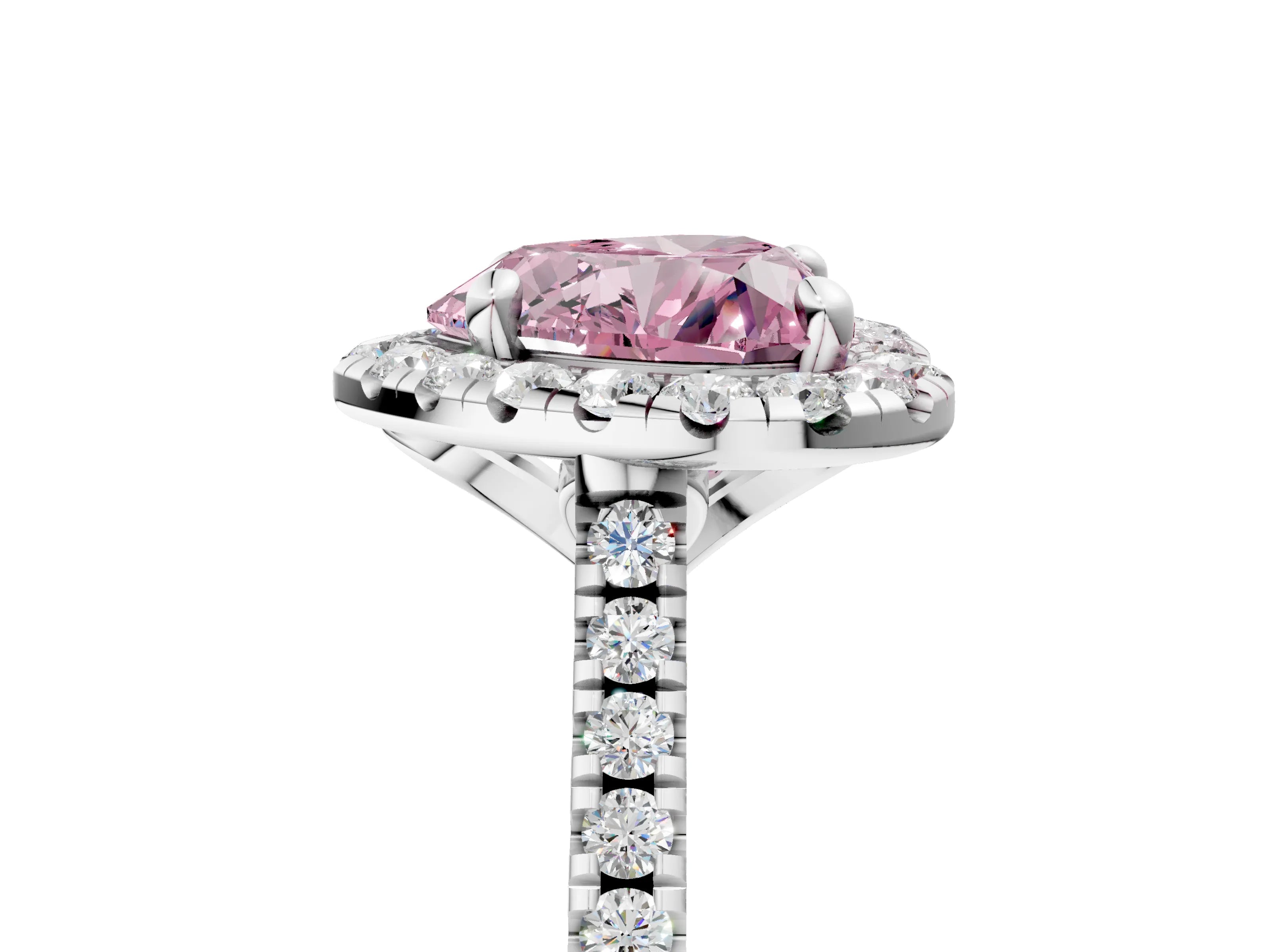 White gold Fancy Pink Heart Cut Diamond Cushion Halo Ring with Pavé Band_5