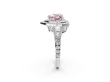 White gold Fancy Pink Heart Cut Diamond Double Halo Ring with Pavé Band and Prong Setting_100