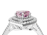 White gold Fancy Pink Heart Cut Diamond Double Halo Ring with Pavé Band and Prong Setting_101