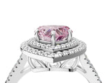 White gold Fancy Pink Heart Cut Diamond Double Halo Ring with Pavé Band and Prong Setting_113