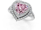 White gold Fancy Pink Heart Cut Diamond Double Halo Ring with Pavé Band and Prong Setting_115