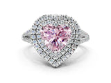 White gold Fancy Pink Heart Cut Diamond Double Halo Ring with Pavé Band and Prong Setting_132