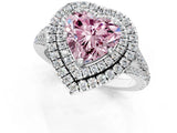 White gold Fancy Pink Heart Cut Diamond Double Halo Ring with Pavé Band and Prong Setting_142