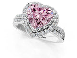 White gold Fancy Pink Heart Cut Diamond Double Halo Ring with Split Shank and Four-Prong Setting_1