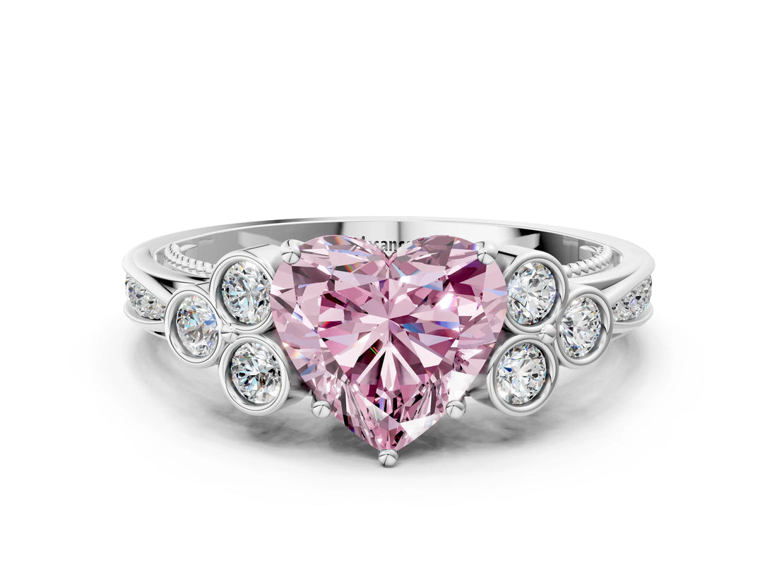 White gold Fancy Pink Heart  Cut Diamond Engagement Ring with Bezel Set Round Side Stones and Prong Setting_49