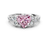 White gold Fancy Pink Heart  Cut Diamond Engagement Ring with Bezel Set Round Side Stones and Prong Setting_49