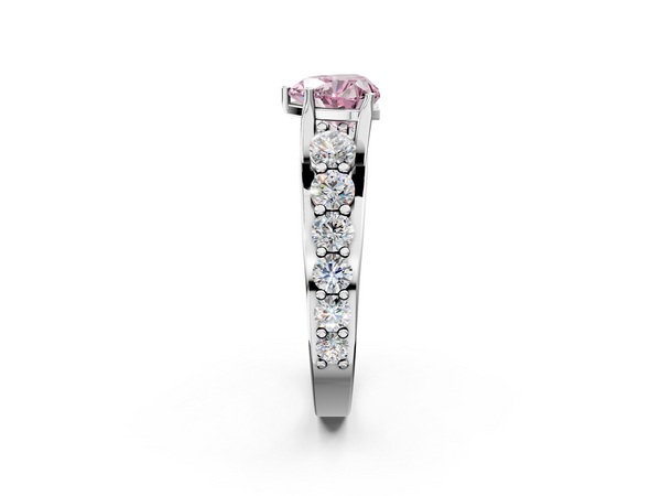 Platinum Fancy Pink Heart Cut Diamond Engagement Ring with Pavé Band and Four-Prong Setting