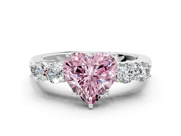 White gold Fancy Pink Heart  Cut Diamond Five-Stone Prong Set White Gold Ring