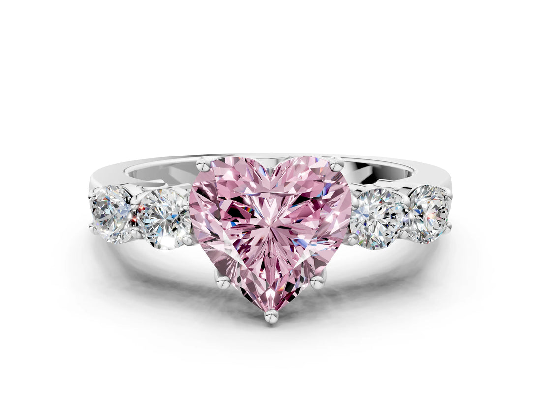 White gold Fancy Pink Heart  Cut Diamond Five-Stone Prong Set White Gold Ring_29