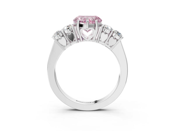 White gold Fancy Pink Heart  Cut Diamond Five-Stone Prong Set White Gold Ring