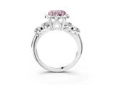 White gold Fancy Pink Heart  Cut Diamond Floral Halo Engagement Ring with Shared Prong Setting 4