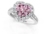 White gold Fancy Pink Heart Cut Diamond Floral Halo Ring with Pavé Band and Prong Setting_8