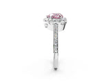 White gold Fancy Pink Heart Cut Diamond Floral Halo Ring with Pavé Band and Prong Setting_9