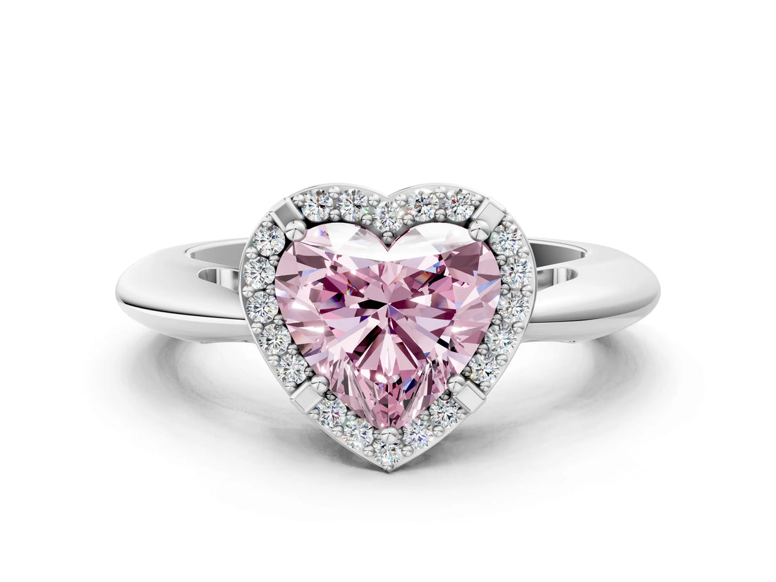 White gold Fancy Pink Heart  Cut Diamond Halo Engagement Ring with Split Shank and Four-Prong Setting_91