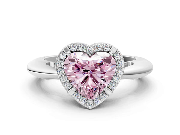 Platinum Fancy Pink Heart  Cut Diamond Halo Engagement Ring with Split Shank and Four-Prong Setting