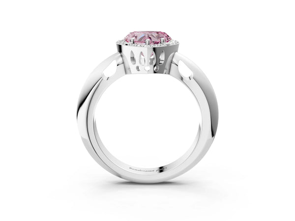 Platinum Fancy Pink Heart  Cut Diamond Halo Engagement Ring with Split Shank and Four-Prong Setting