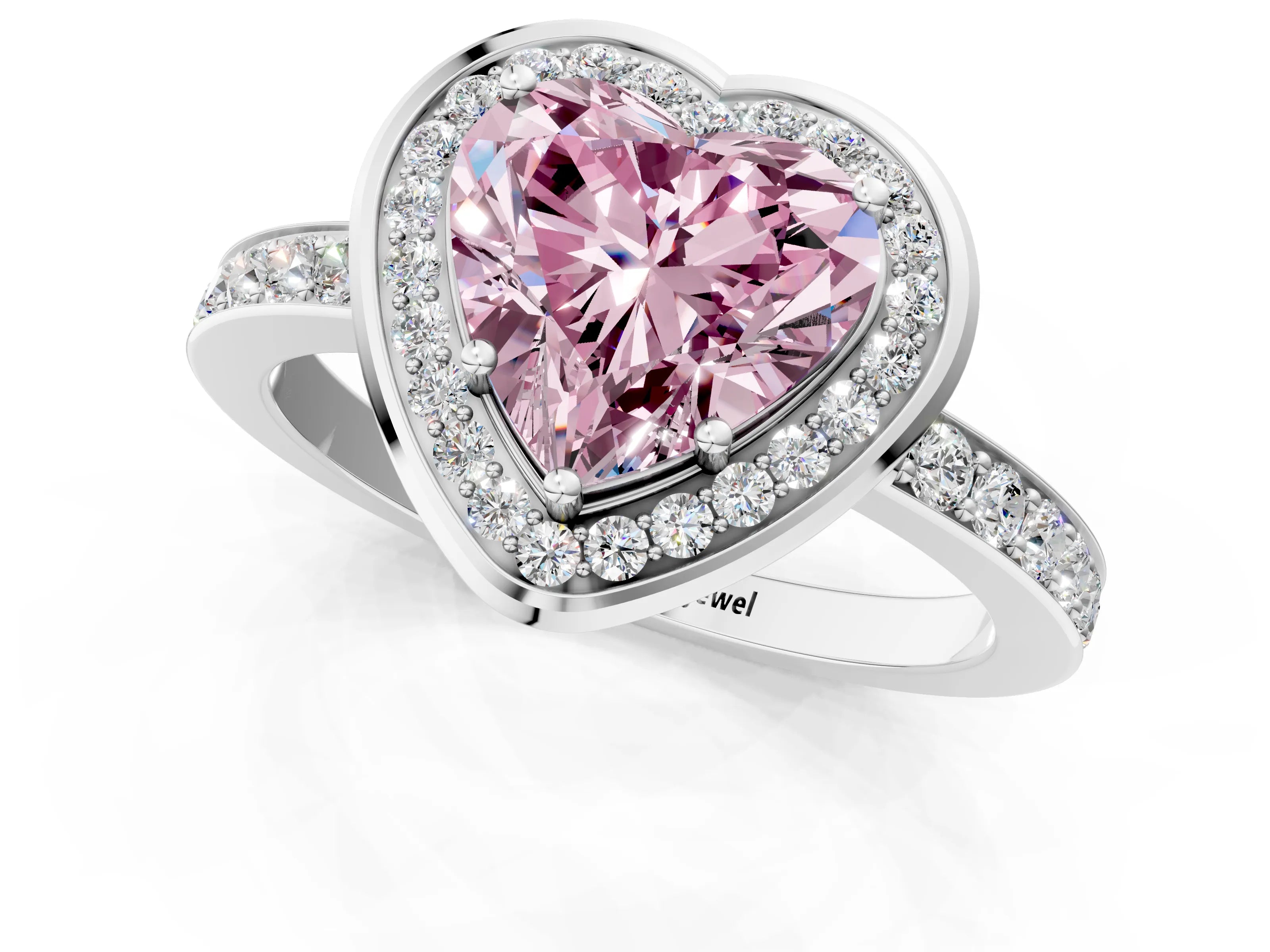 White gold Fancy Pink Heart Cut Diamond Halo Ring with Bezel Frame and Pavé Band_1